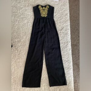 Lilly Pulitzer janelle onyx black embroidered gold jumpsuit romper pantsuit 0